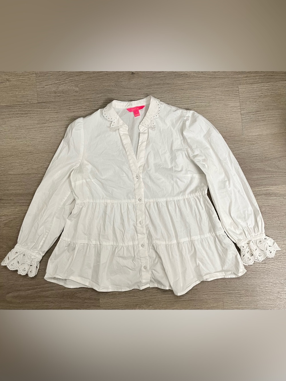 Lilly Pulitzer White Eyelet Collar Peplum Button-Down Top